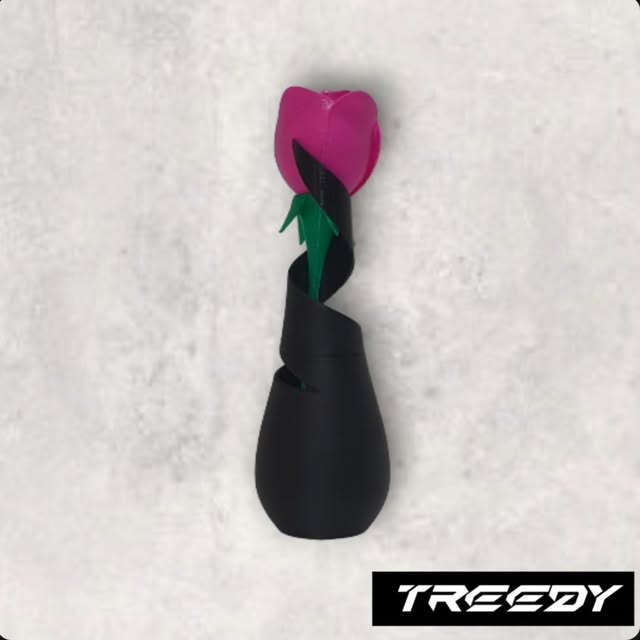 Tulipán decorativo impreso en 3D dentro de un florero negro